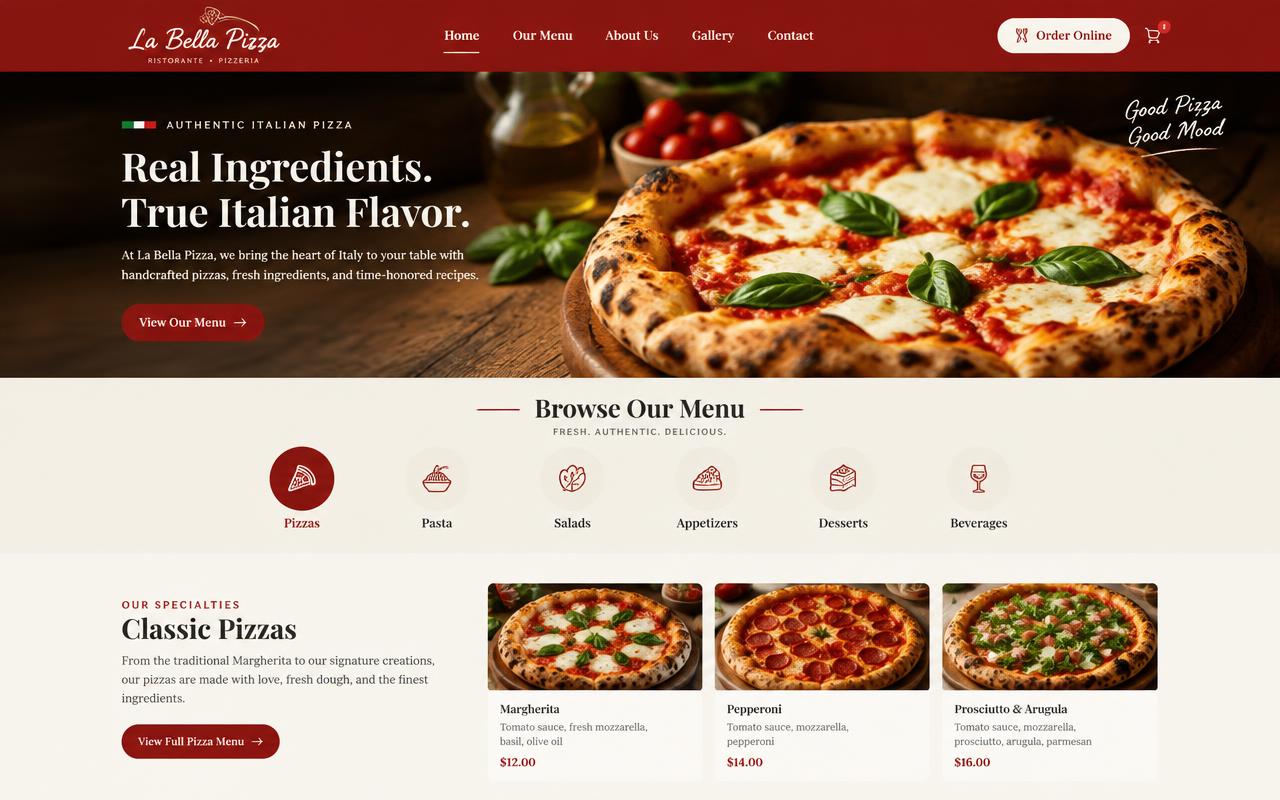 Tela do Pizzaria com cardápio digital